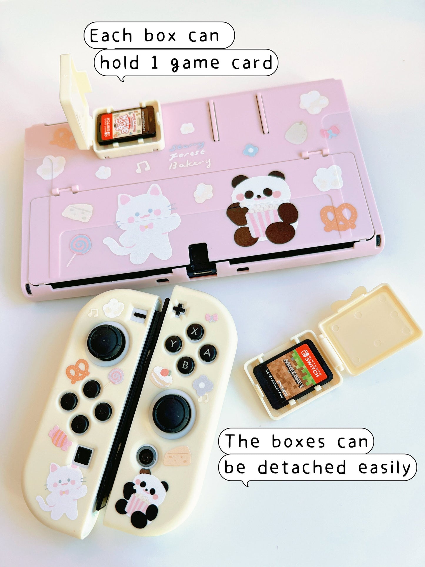 Cat panda cute Switch Oled case with game card storage boxes