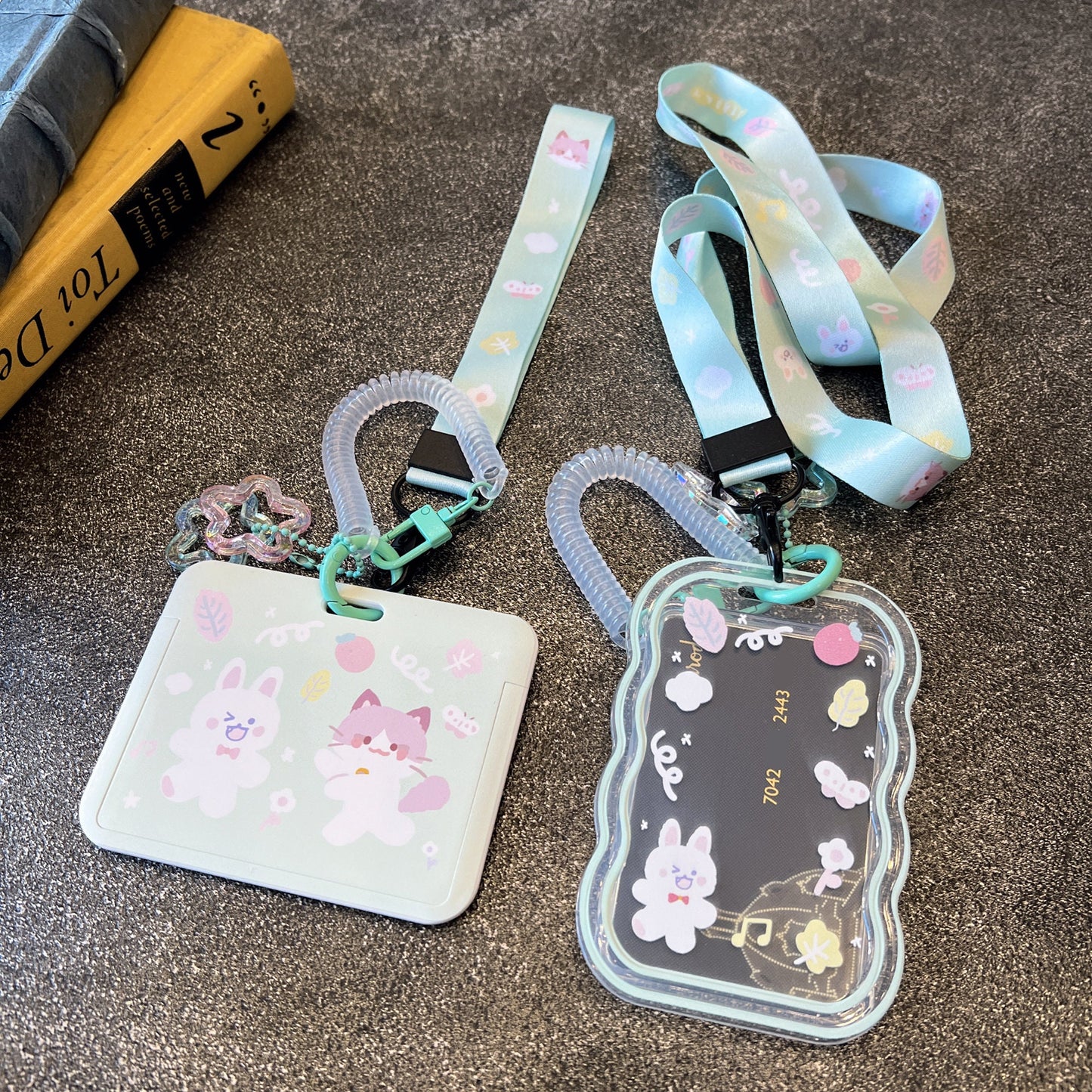 Mint Rabbit Cat ID Badge Holder with Lanyard