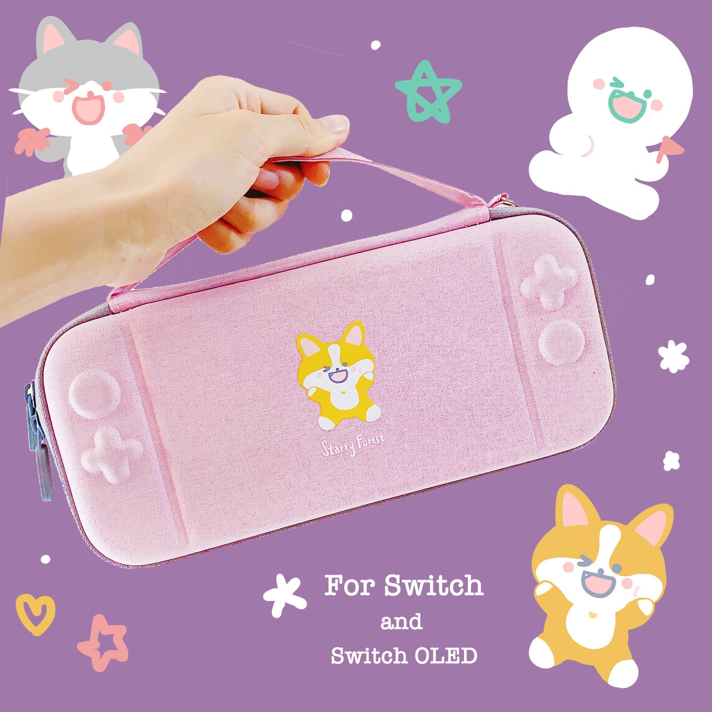 Pink Corgi Carrying Case for Nintendo Switch, Switch OLED and Lite