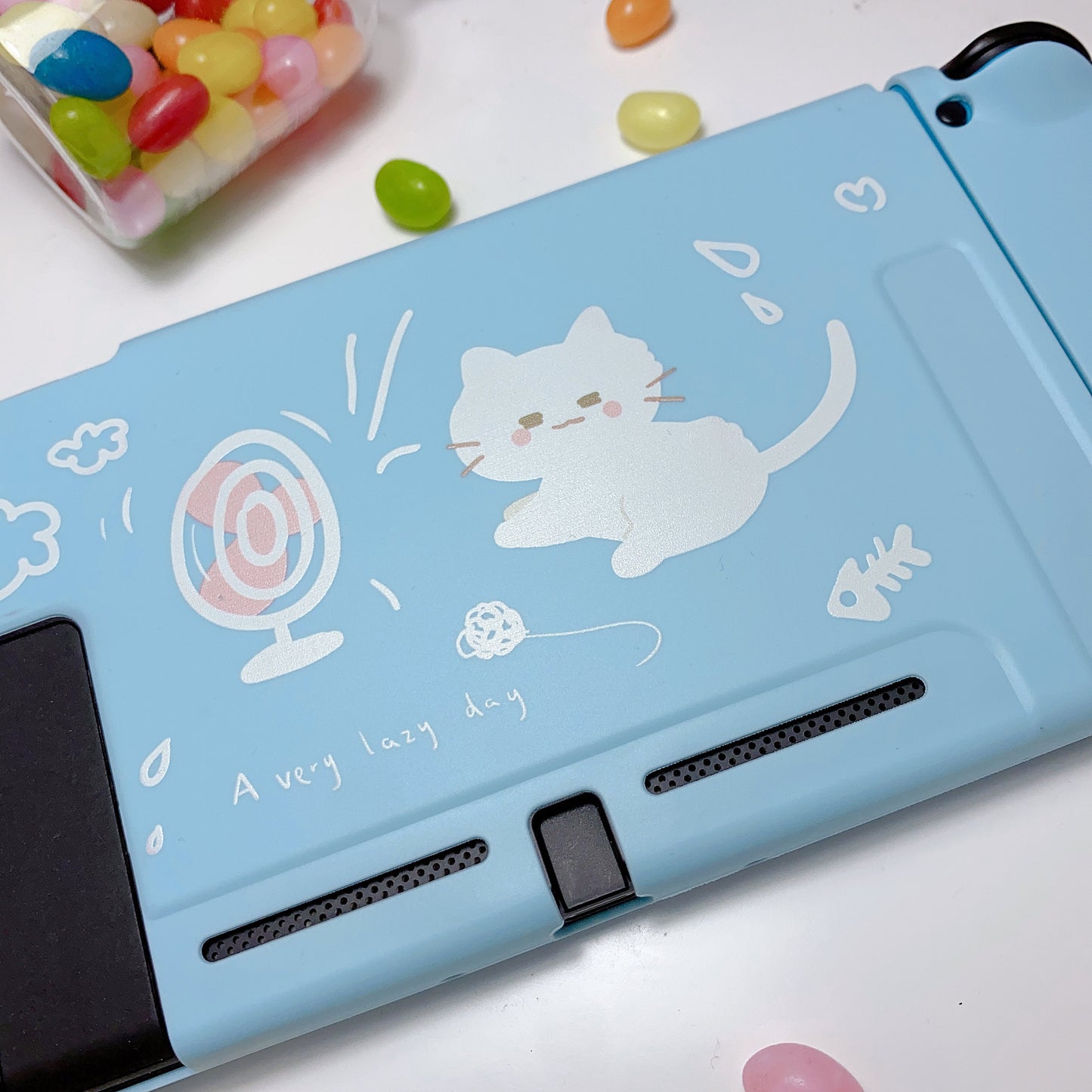 Breezy White Cat Blue Case for Nintendo Switch, Switch2, Switch OLED and Switch Lite