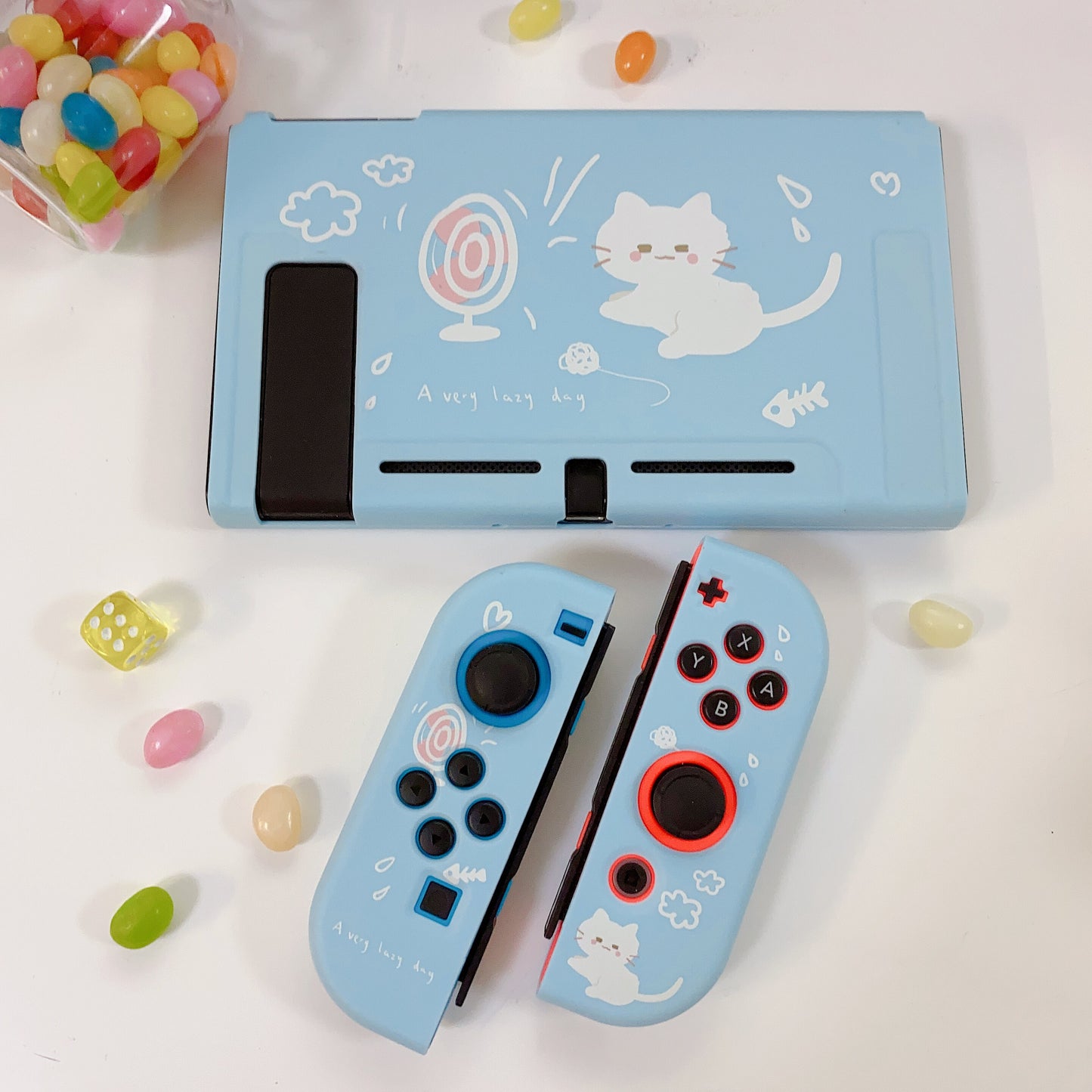 Breezy White Cat Blue Case for Nintendo Switch, Switch2, Switch OLED and Switch Lite