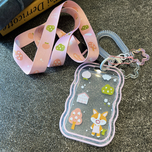 Corgi Farm Clear ID Badge Holder with Lanyard