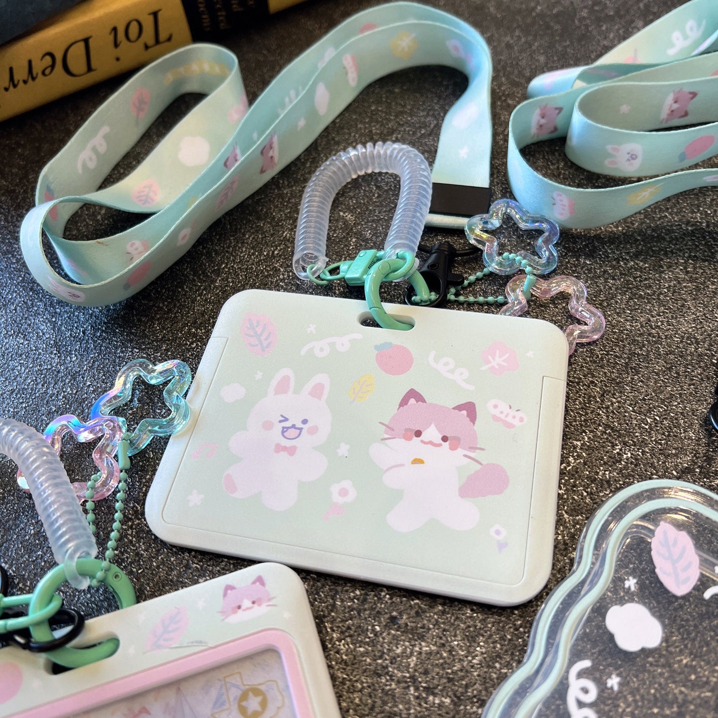 Mint Rabbit Cat ID Badge Holder with Lanyard