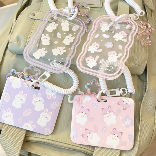 Rabbit Cat Prints ID Badge Holder with Lanyard