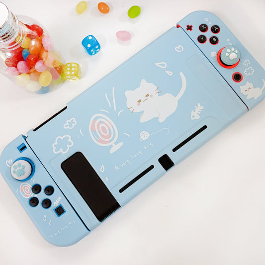Breezy White Cat Blue Case for Nintendo Switch, Switch2, Switch OLED and Switch Lite