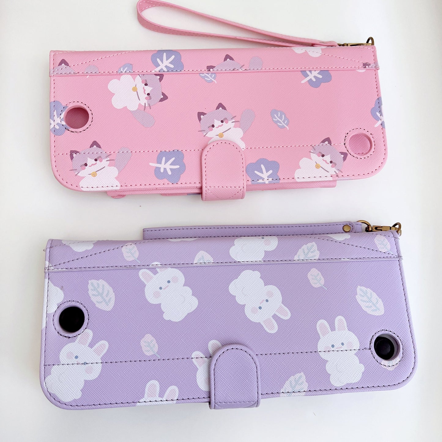 Rabbit Cat Print Leather Case for Nintendo Switch OLED