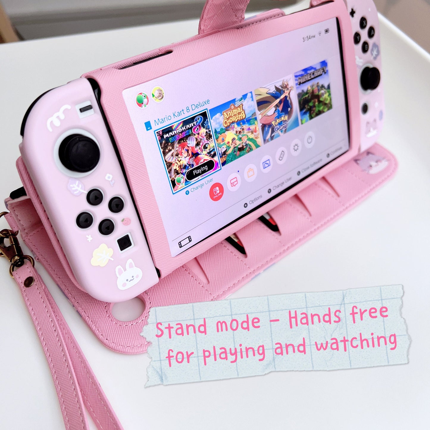 Rabbit Cat Print Leather Case for Nintendo Switch OLED