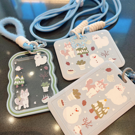 Winter Sled Dogs ID Badge Holder with Lanyard