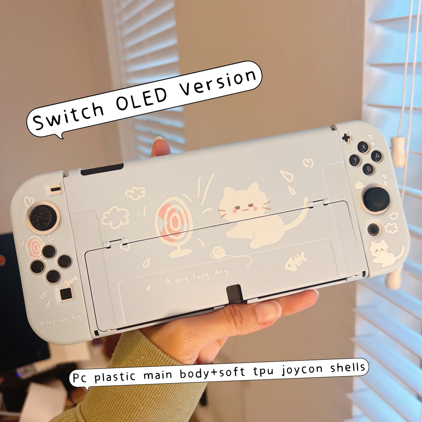 Breezy White Cat Blue Case for Nintendo Switch, Switch2, Switch OLED and Switch Lite