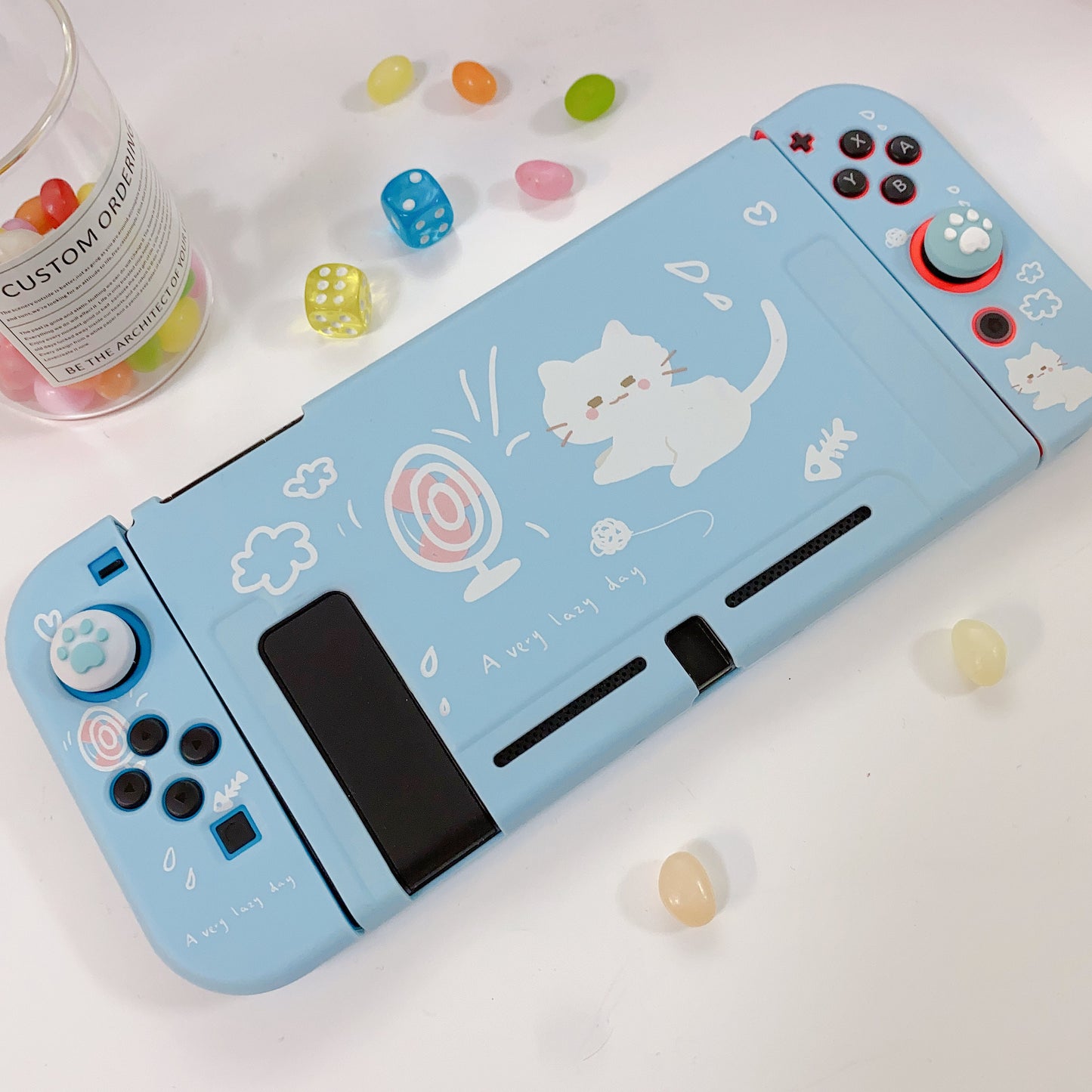 Breezy White Cat Blue Case for Nintendo Switch, Switch2, Switch OLED and Switch Lite