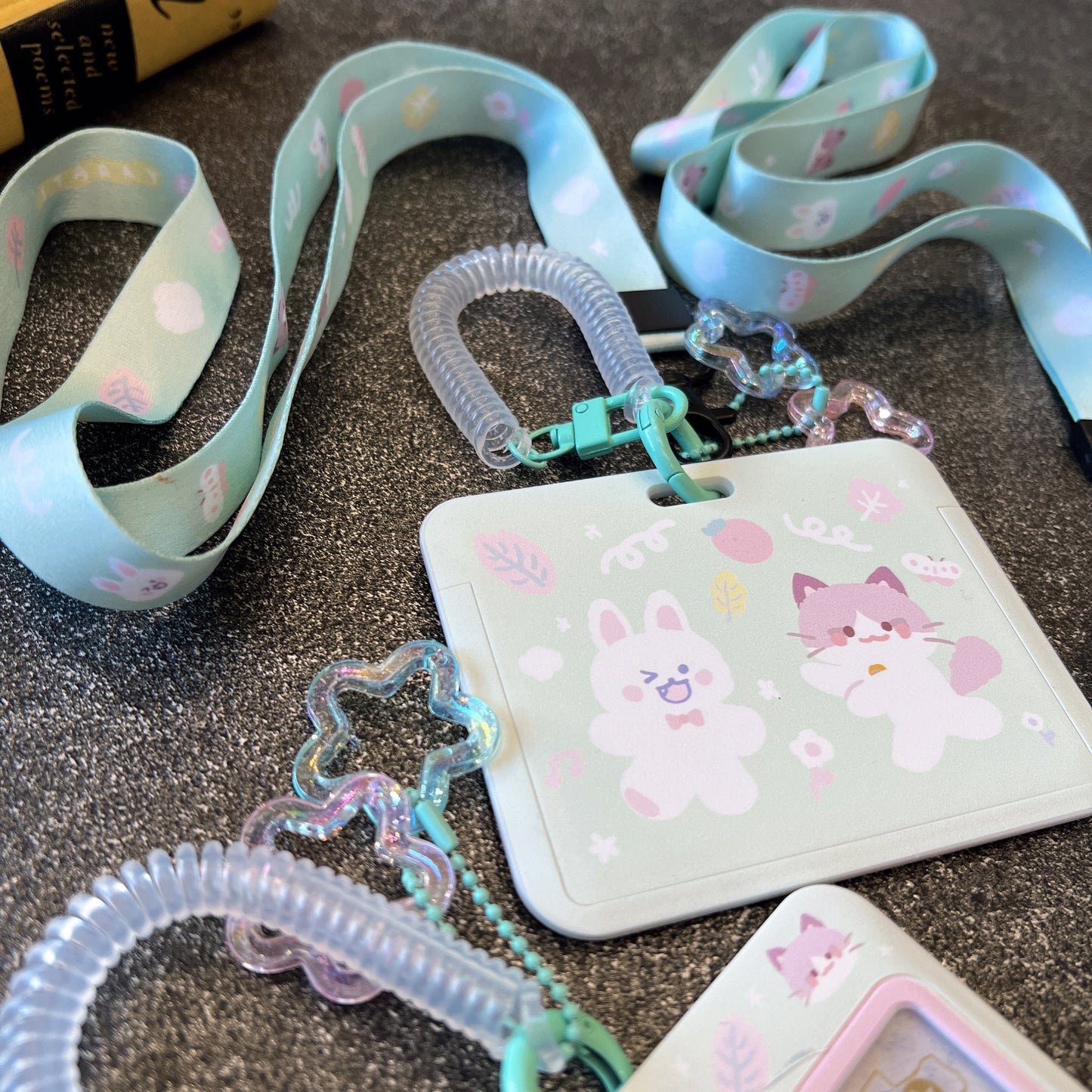 Mint Rabbit Cat ID Badge Holder with Lanyard