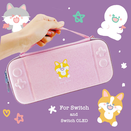 Pink Corgi Carrying Case for Nintendo Switch, Switch OLED and Lite