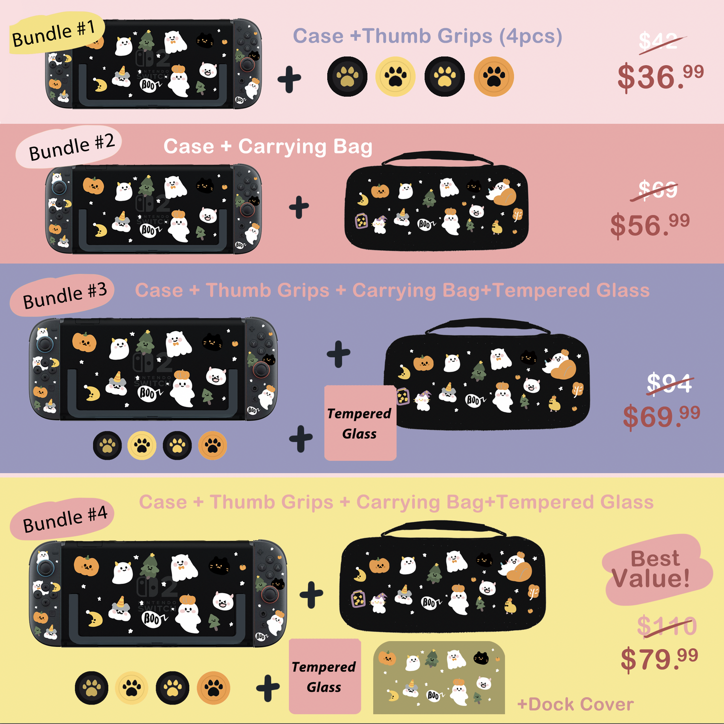 Halloween Pumpkin Ghosts Case for Nintendo Switch 2, Switch, Switch OLED and Lite