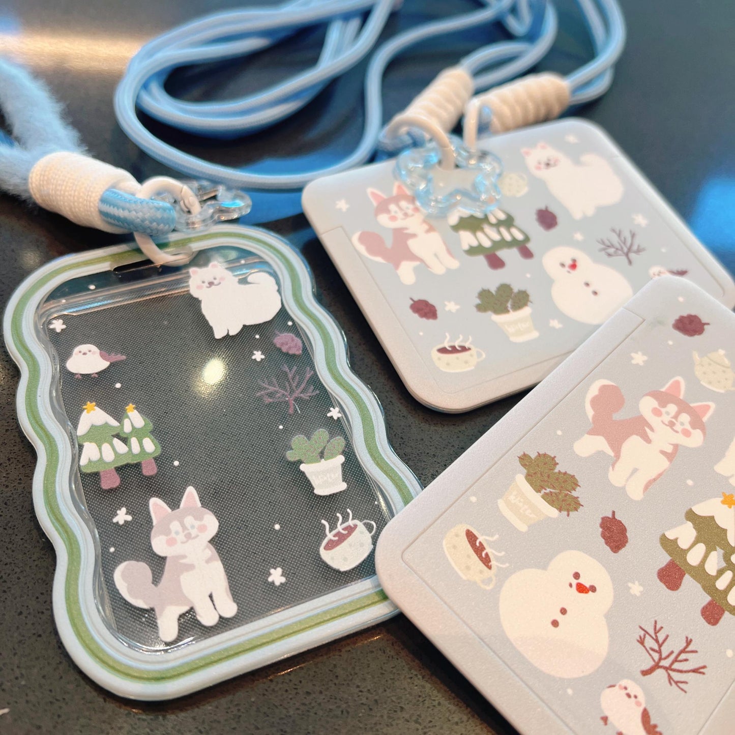 Winter Sled Dogs ID Badge Holder with Lanyard