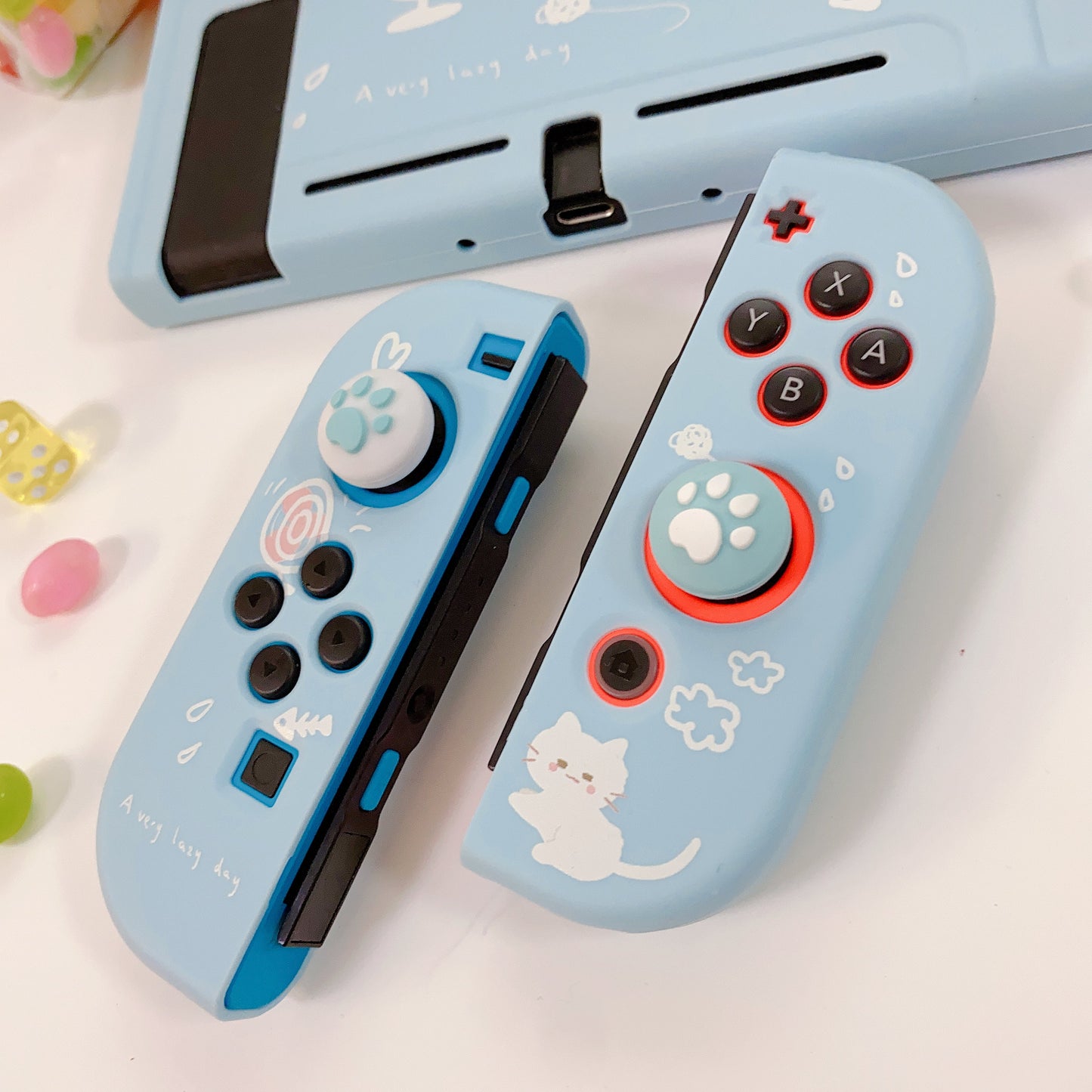 Breezy White Cat Blue Case for Nintendo Switch, Switch2, Switch OLED and Switch Lite