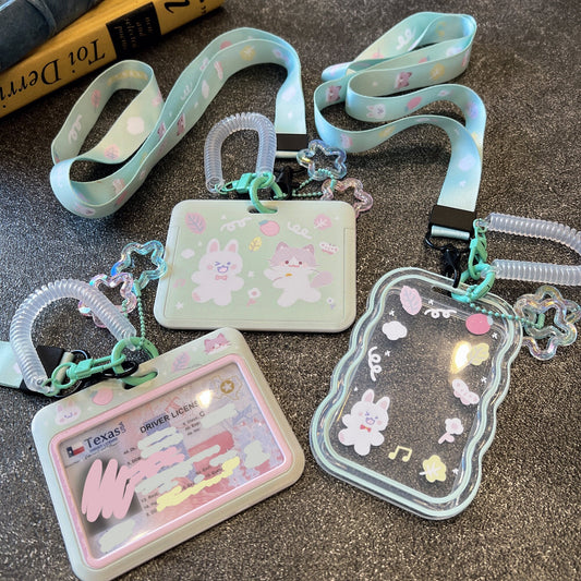 Mint Rabbit Cat ID Badge Holder with Lanyard