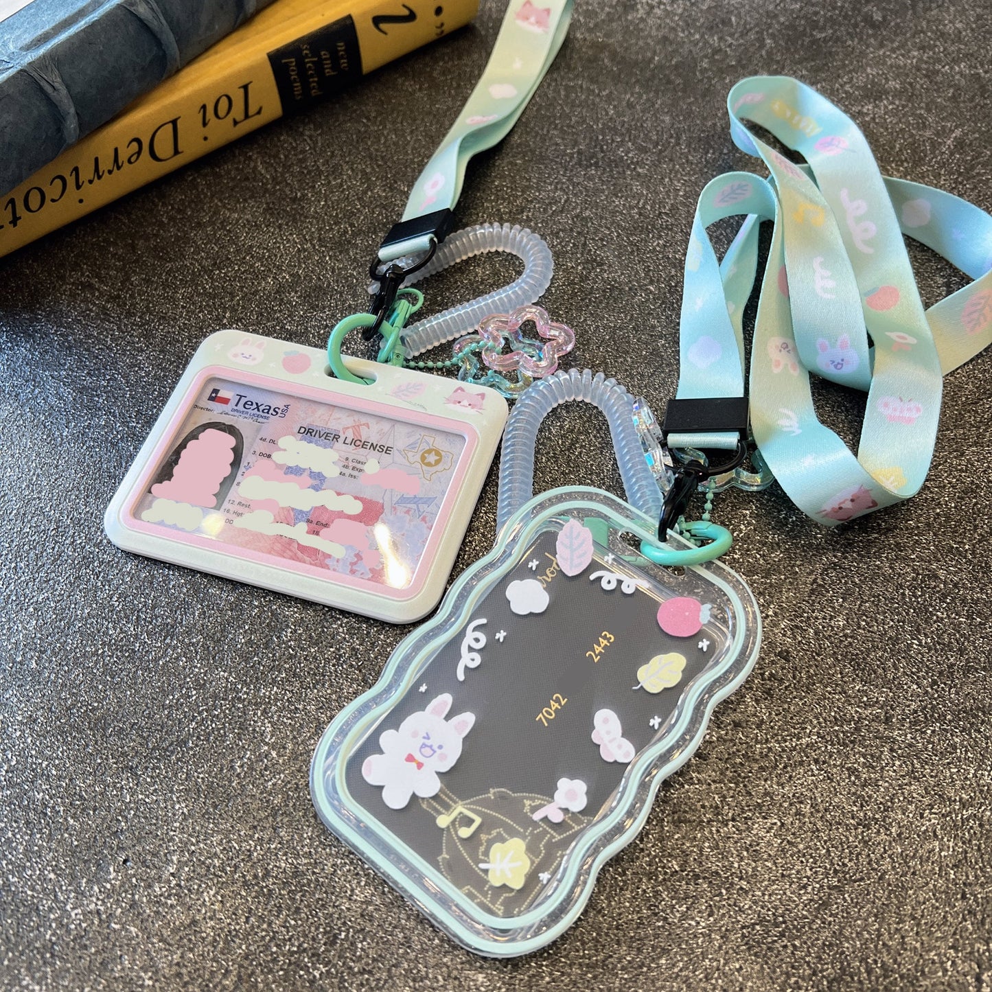 Mint Rabbit Cat ID Badge Holder with Lanyard
